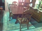 Walnut Dining Table w/ Two Leaves, Two Captains Dining Chairs and Four Dining Side Chairs