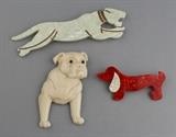 Lot 1034: LEA STEIN RED DACHSHUND PIN AND WHITE LEAPING LEOPARD PIN WITH A VINTAGE PLASTIC BULLDOG PIN http://www.invaluable.com/auction-lot/lea-stein-red-dachshund-pin-and-white-leaping-leo-1034-c-3204b39b17