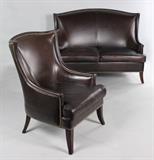 Lot 1091: BOMBAY COMPANY BROWN PEBBLE LEATHER LOVE SEAT WITH NAILHEAD TRIM, TOGETHER WITH A MATCHING CHAIR http://www.invaluable.com/auction-lot/bombay-company-brown-pebble-leather-love-seat-wit-1091-c-1fc473abda