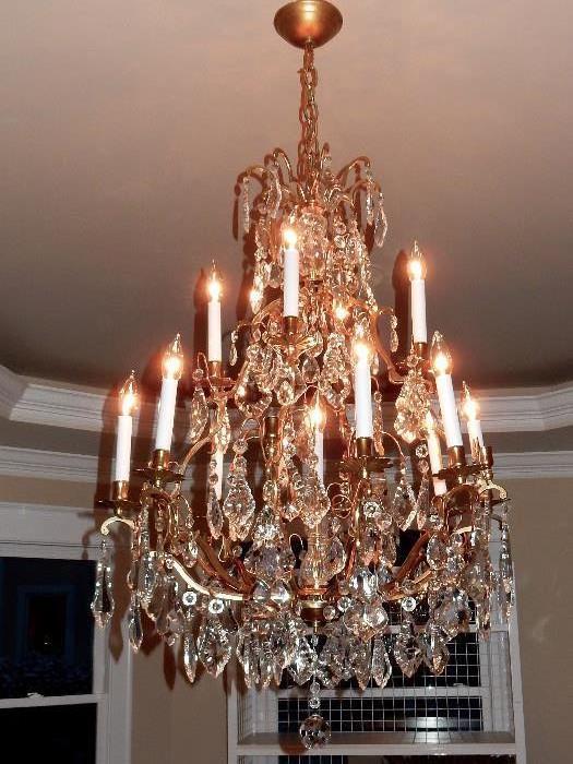 38" x 24" Antique Stunning Large Crystal Chandelier