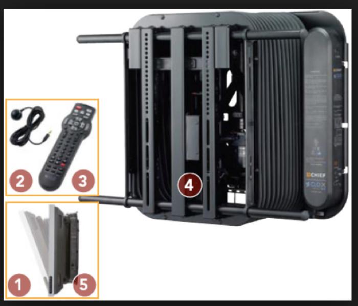 Chief CM7W12U Flat Panel Automated Swing Arm. NEW IN BOX! Universal IR Remote Control, Two preset buttons on remote to program favorite positions. Mounts directly to studs for easy on-wall instalation. Sits flush against the wall at 4.6"