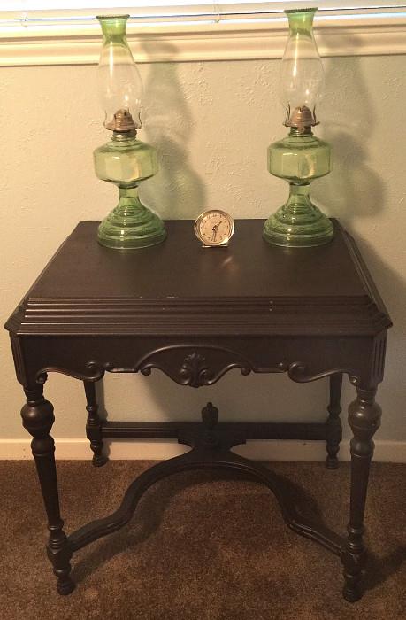 Antique Table, Oil Lamps