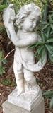 Tamborine-Playing Old World Cement Statue Cherub Musician 