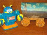 Avon Robot and vintage wagon lamp