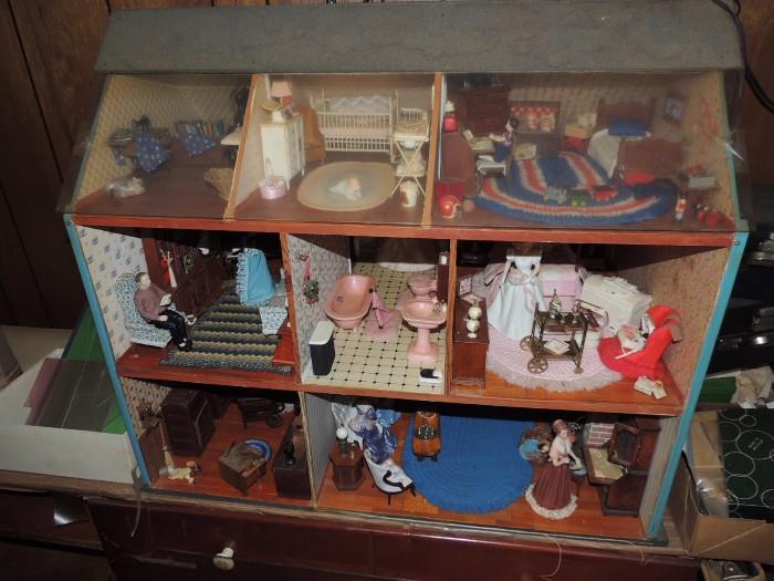 Large hand made dollhouse diorama with contents