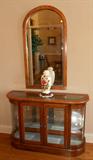 Console Table - Glass curio style. Mirror.