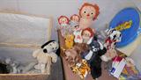 Ragggedy Ann, Alvin, Snoopy and other Vintage plush.