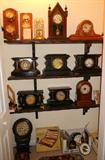 Antique Clocks. Mantel Clock, Chime, etc. Some parts available too, but all of these shown on the shelves are in good working order
Sessions, Ingraham, Seth Thomas, Bulova German Ship Bell Clock & Barometer.