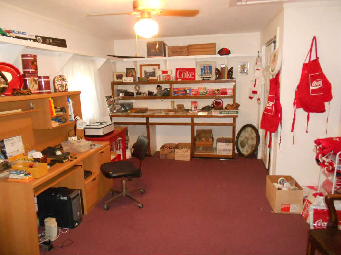 Vintage boxed collectible trucks, Vintage Cameras, Computer Desk, Computer, Shredder, Copier, Office/Desk Supplies, Coke advertising items, etc.