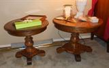 Oak pedestal side tables