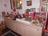 Formica Cabinet, Christmas Items, Coca-Cola Christmas Village, etc.