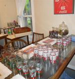 Christmas Glasses. See small desk in background. This table - homemade Nice heavy duty double glass.