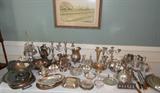 Sterling Silver Candleabras, Sterling Bowls, Silver Plate Bowls and Platters.   Much more than shown in picture.