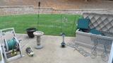 Outdoor Cushions, Weatherproof Bin, Water hose, Shepards hooks, Bird Feeders, Bird Bath, etc.