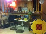 Large beaters from local bakery, Vintage folding aluminum Game Table, Old photos, fireplace supplies, Vintage items found packed up in basement.