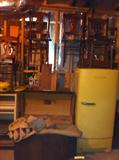 Basement: Old Refrigerator, Old Trunk and quilts, Chairs