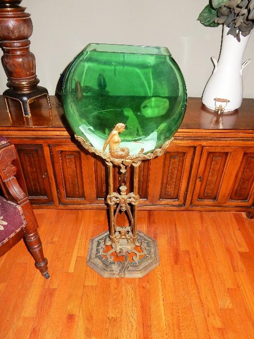 Art Nouveau Fishbowl on stand, not bottom of glass bowl needs repairing, 