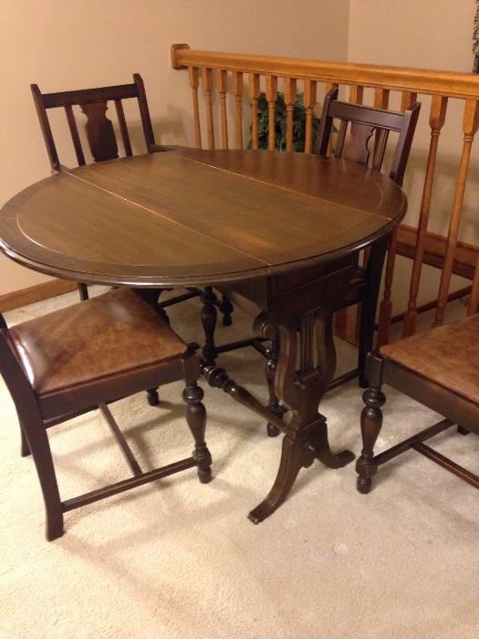 Drop Leaf 1940's Lyre Table with 4 Chairs