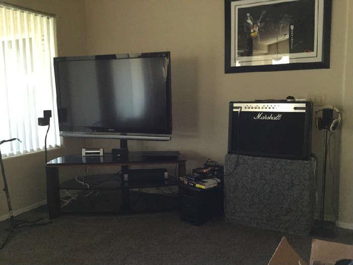 FLAT SCREEN TV, BOSE THEATER SOUND SYSTEM, BLUE RAY, MARSHALL AMPLIFIER