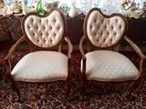 Pair of French Cream Tufted Arm Chairs with Heart Shape Back