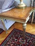 Pair of Tiger Wood and Gold Carved Base End Tables    
