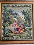 Needlepoint Artwork, A Man Reading Book to Two Woman (33" L x 38" H)  