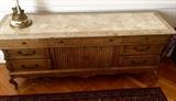 Pair of Inlaid Marble Top, 6 Drawer, 2 Door Credenza/Dresser  