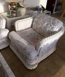 Ficks Reed White Wicker Upholstered Couch, 2 Arm Chairs, 2 End Tables, 1 Long Glass Top Coffee Table