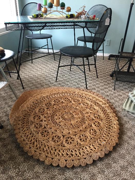 1950's metal mesh set, possibly Salterini!  Great mid century woven throw rugs