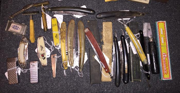 Razor collection and a couple of pocket knives
