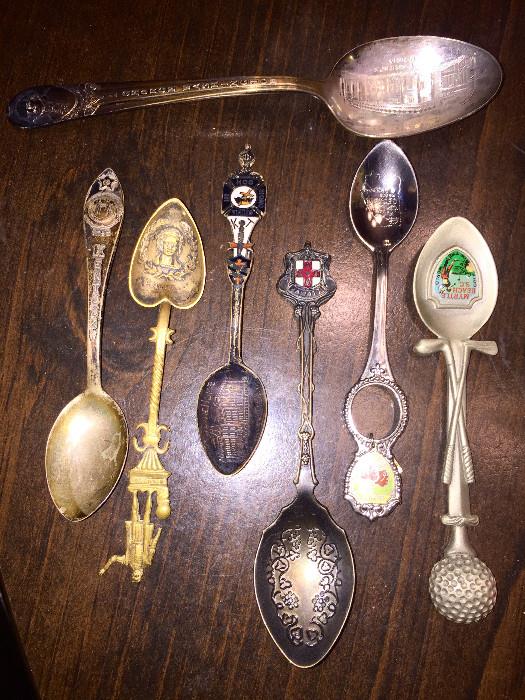 Small sample of demitasse spoon collection, many sterling