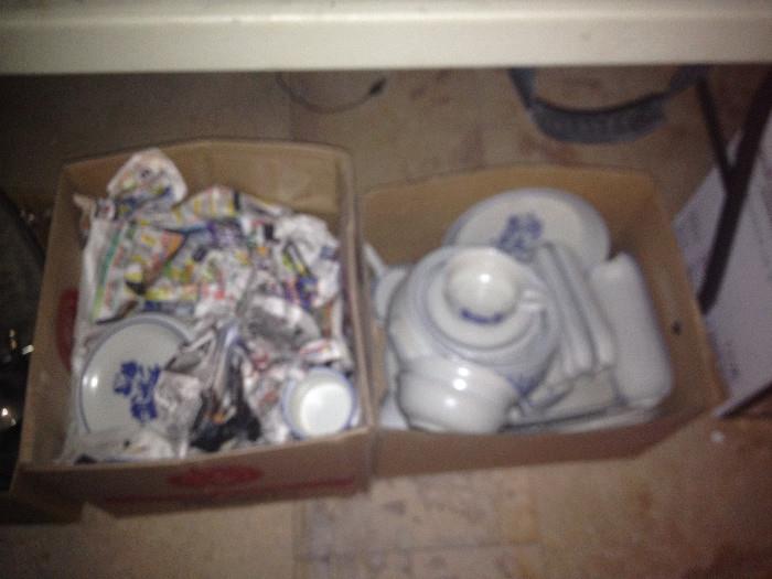 Two box lots of stoneware dishes