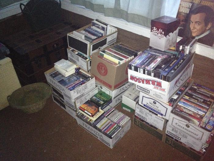 Collection of audio cassettes books & old time radio programs Burns & Allen, The Great Gildersleevem Suspense, The Shadow, Life of Riley etc, CDs and VHS movies
