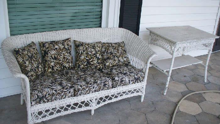 Wicker sofa and end table