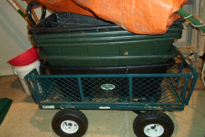 garden cart, the green things inside are grow thingies