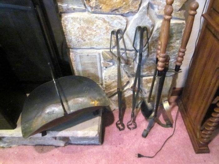 Fireplace tools and tongs.