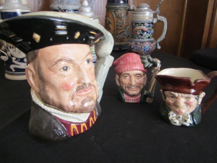 Royal Doulton Toby jug, Henry eighth plus two smaller ones.