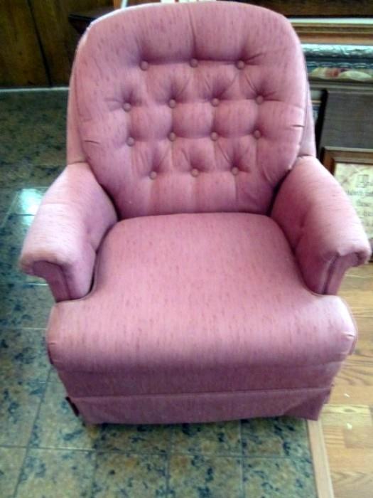 Pink swivel chair.
