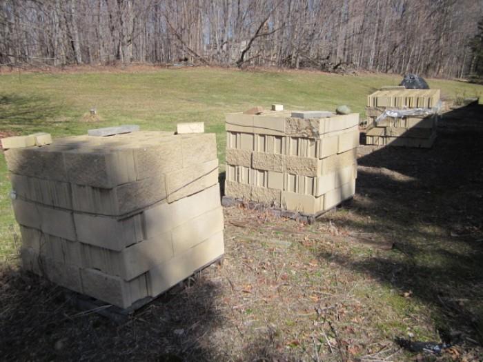 three pallets concrete block. About 270 pieces.These are not cinder blocks but heavy duty with decor face!