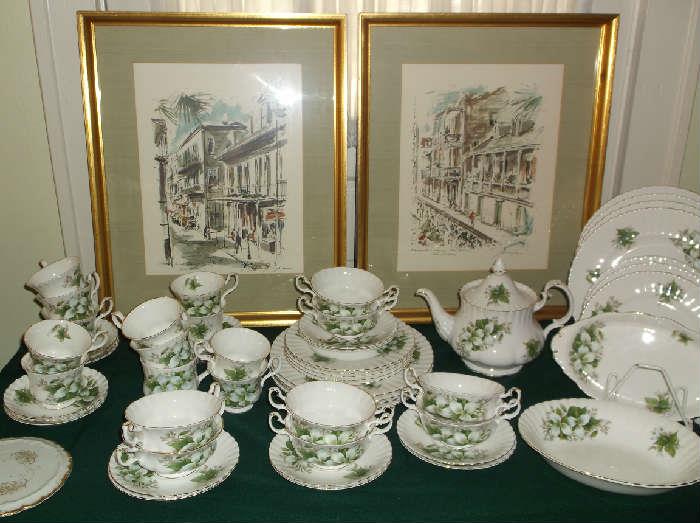 "Frilloum" by Royal Albert bone china with teapot and cream soups w/liners