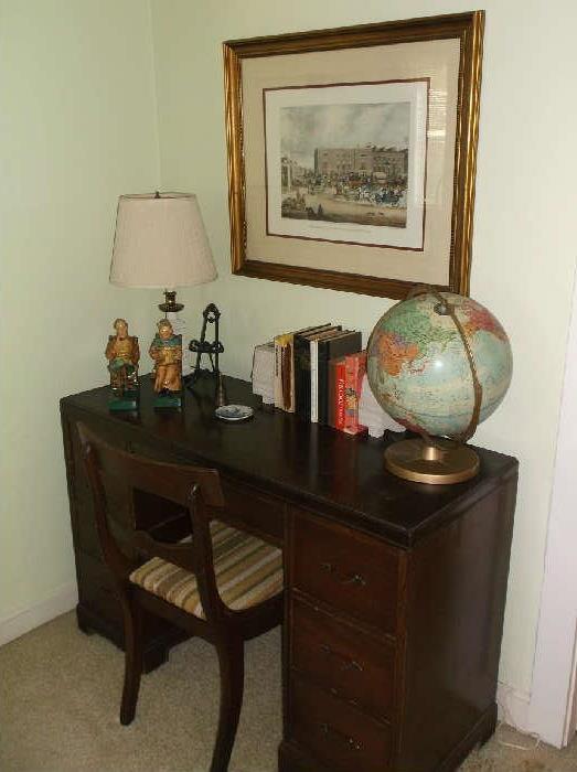 Mahogany double pedestal desk and chair
