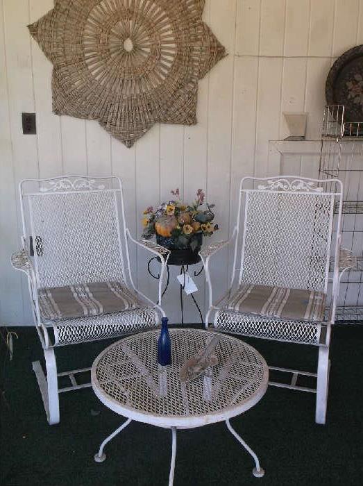 Vintage metal porch spring chairs and table
