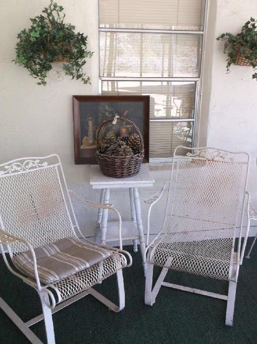 Vintage metal spring chairs and small center table