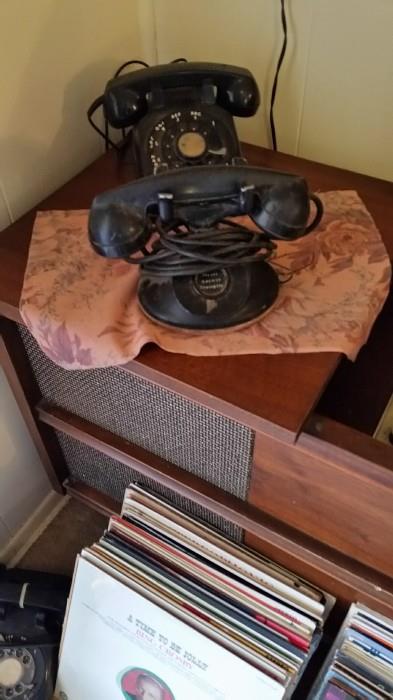 1950era rotary dial telephone.1930 no dial press phone  cabinet sterohas Ben sold.