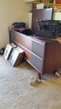 Sears cloth desk chair. Leather breifcase with keys .1930 press telephone .