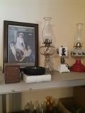 old picture and oil lamps
