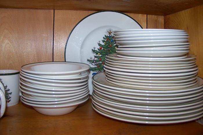 Cuthbertson Christmas china:  10 plates, 10 salad plates, 10 bread and butter; 10 soup bowls, 8 cups