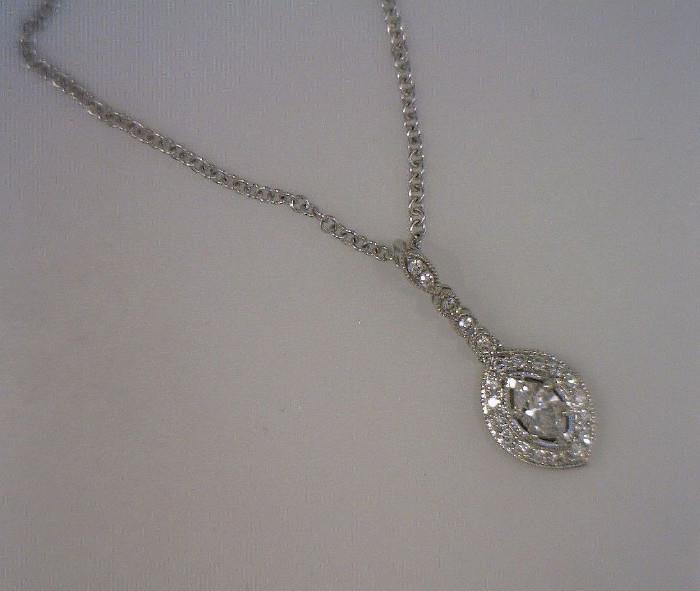 14K white gold marquie diamond drop pendant - .33 Ct diamond weight