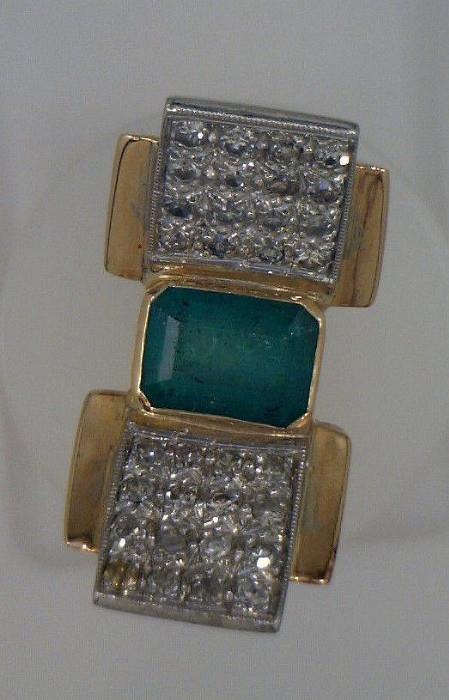 14K Deco white gold and yellow gold emerald ring - 2 Ct emerald
