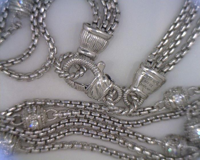 Judith Ripka sterling three strand necklace with CZ rondels